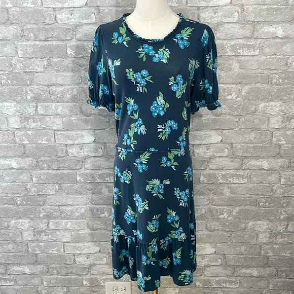 Loft Navy Floral MIDI Dress - Picture 1 of 6